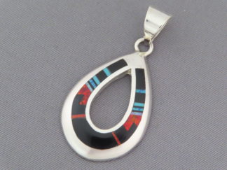 Native American Jewelry - Black Jade & Opal & Turquoise Inlay Pendant Slider by Navajo jeweler, Tim Charlie $175- FOR SALE