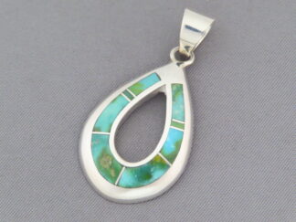 Shop Turquoise Jewelry - Green Sonoran Turquoise Inlay Pendant (open-drop) by Native American jeweler, Tim Charlie $210- FOR SALE