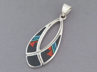 Shop Inlaid Jewelry - Larger Black Jade & Opal Inlay Pendant by Native American jeweler, Charles Willie $285- FOR SALE