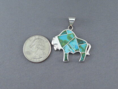 Green Sonoran Turquoise Inlay Bison Pendant