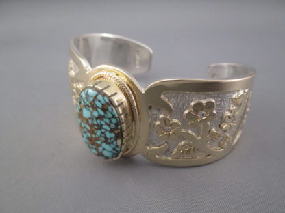 Gold & Silver Bracelet with Candelaria Turquoise & Diamonds