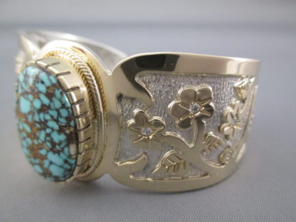 Gold & Silver Bracelet with Candelaria Turquoise & Diamonds
