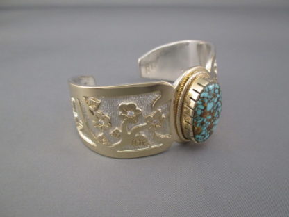 Gold & Silver Bracelet with Candelaria Turquoise & Diamonds