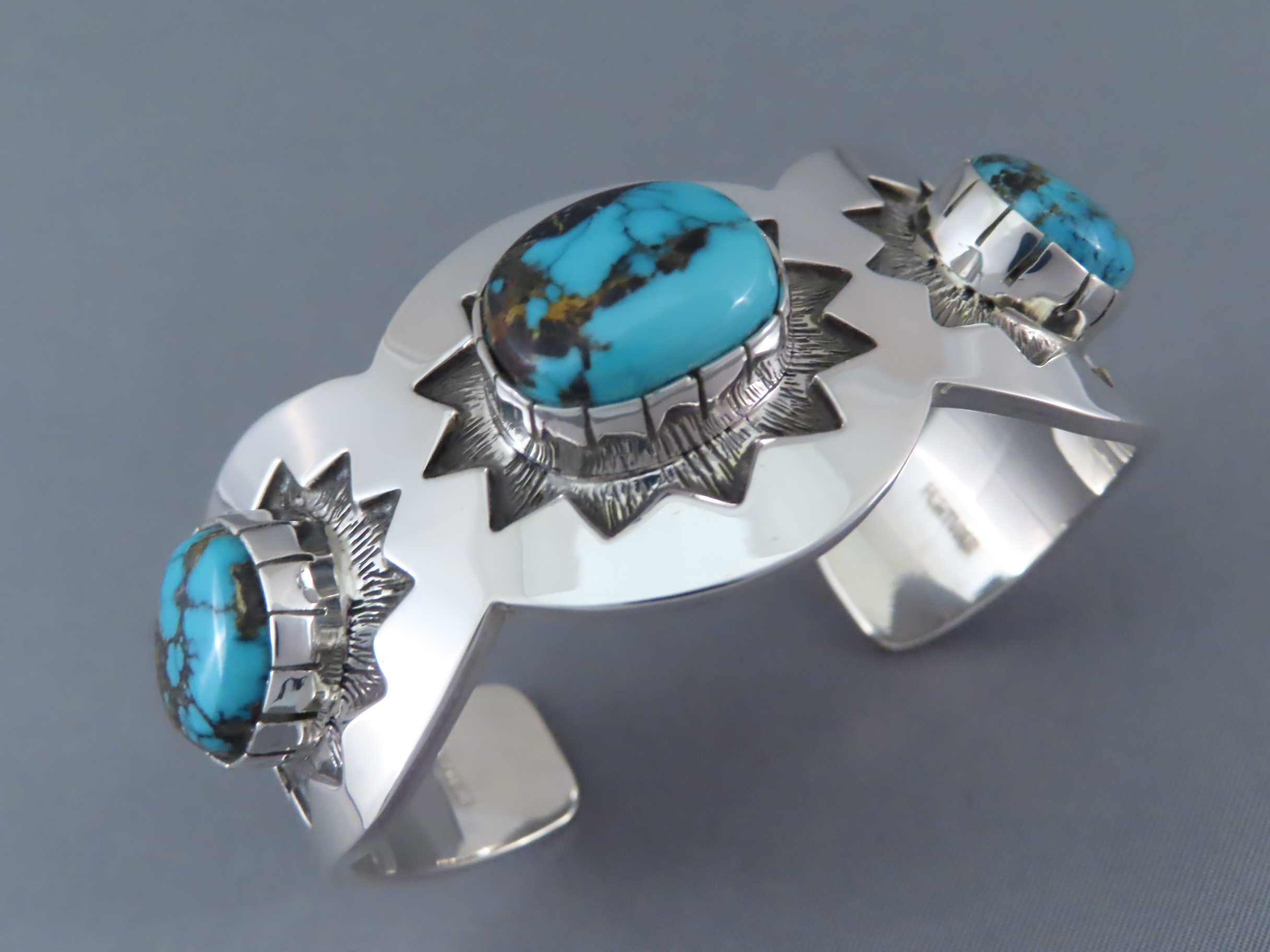 Turquoise Jewelry - Apache Blue Turquoise Cuff Bracelet by Native American jeweler, Fortune Huntinghorse FOR SALE $895-