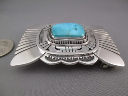 Sterling Silver Belt Buckle with Carico Lake Turquoise – Leonard Nez