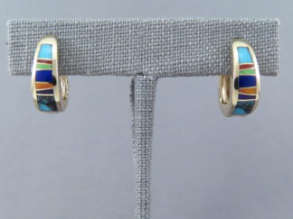 Gold Multi-Color Inlay Earrings ‘Huggies’