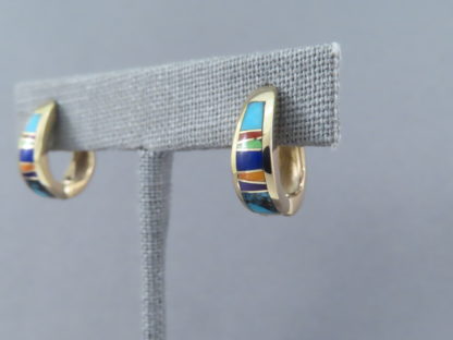 Gold Multi-Color Inlay Earrings ‘Huggies’