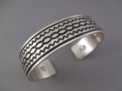 Larger Sterling Silver Navajo Cuff Bracelet by Albert Jake