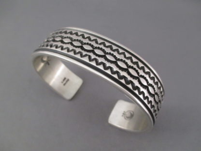 Larger Sterling Silver Navajo Cuff Bracelet by Albert Jake