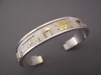 Storyteller Bracelet in Silver & Gold by Native American Navajo Indian jewelry artist, Robert Taylor FOR SALE $895-