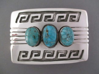 Morenci Turquoise Belt Buckle by Native American Navajo Indian jewelry artists, Gene & Martha Jackson $595-