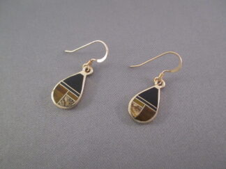 14kt Gold Inlay Earrings with Black Jade, Picture Jasper, and Tiger’s Eye