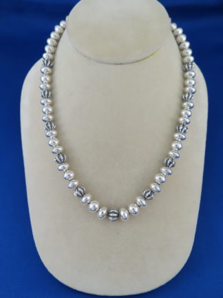 Navajo Pearls - 18inch Sterling Silver Bead Necklace by Native American jeweler, Bryan Joe FOR SALE $950-