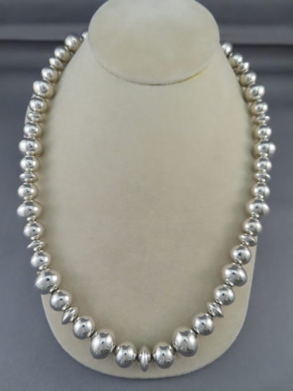 Polished Sterling Silver Bead “Navajo Pearls” Necklace by Al Joe