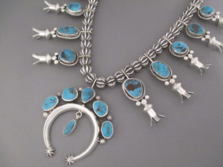 Bisbee Squash - Bisbee Turquoise Squash Blossom Necklace by Navajo jewelry artist, Al Joe FOR SALE $5,600-