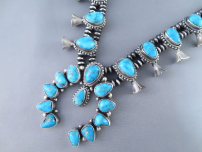 Blue Sonoran Gold Turquoise Squash Blossom Necklace