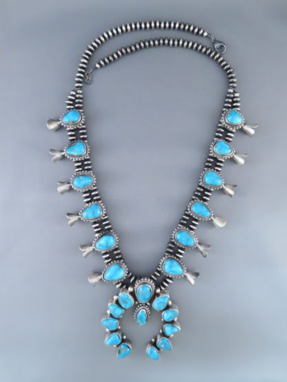 Blue Sonoran Gold Turquoise Squash Blossom Necklace