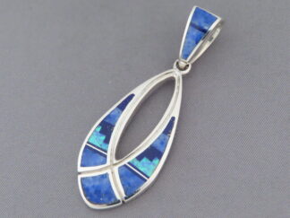 Shop Native American Jewelry - Larger Lapis & Opal Inlay Pendant by Native American (Navajo) jeweler, Charles Willie FOR SALE $340-