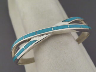 Buy Turquoise Jewelry - 'Infinity' Turquoise Inlay Bracelet Cuff by Native American Jeweler, Charles Willie $425- FOR SALE