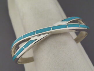 Turquoise Inlay ‘Criss-Cross’ Cuff Bracelet