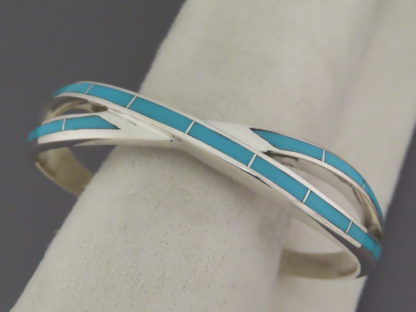 Turquoise Inlay ‘Criss-Cross’ Cuff Bracelet