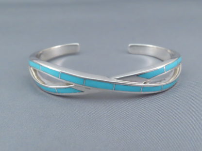 Turquoise Inlay ‘Criss-Cross’ Cuff Bracelet