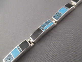 Turquoise Jewelry - Black Jade & Turquoise Inlay Link Bracelet by Navajo jewelry artist, Tim Charlie $580-