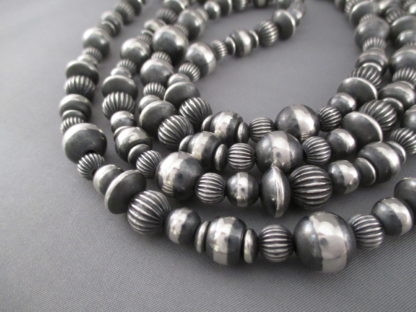Oxidized Sterling Silver Necklace with Multi-Shaped Beads (60″)