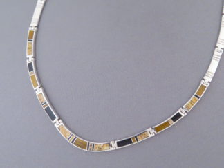 Shop Inlay Necklace - Multi-Stone Inlay Necklace in Sterling Silver by Native American Jeweler, Charles Willie $675- FOR SALE