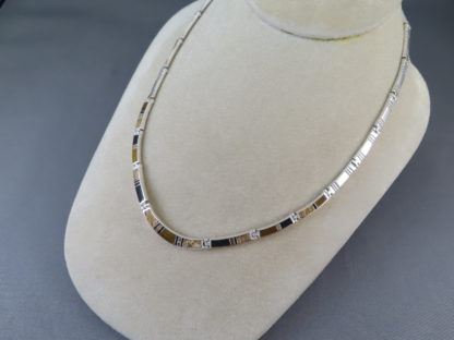 Sterling Silver Necklace with Multi-Stone Inlay