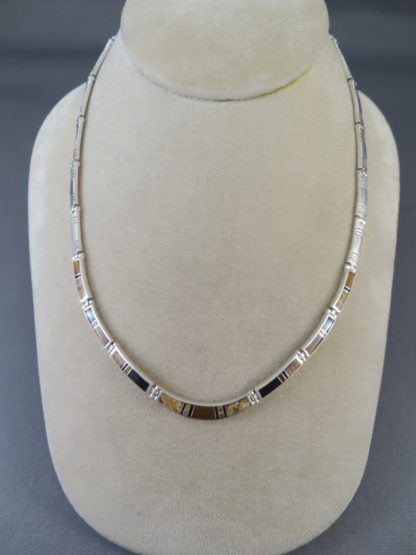 Sterling Silver Necklace with Multi-Stone Inlay