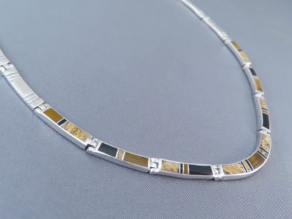 Sterling Silver Necklace with Multi-Stone Inlay