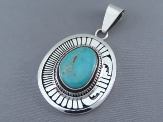 Sterling Silver & Fox Turquoise Pendant by Navajo Indian jewelry artist, Leonard Nez FOR SALE $595-