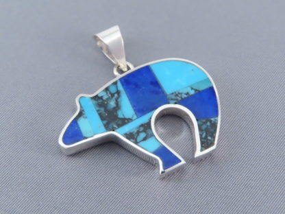 Turquoise & Lapis Inlay Bear Pendant