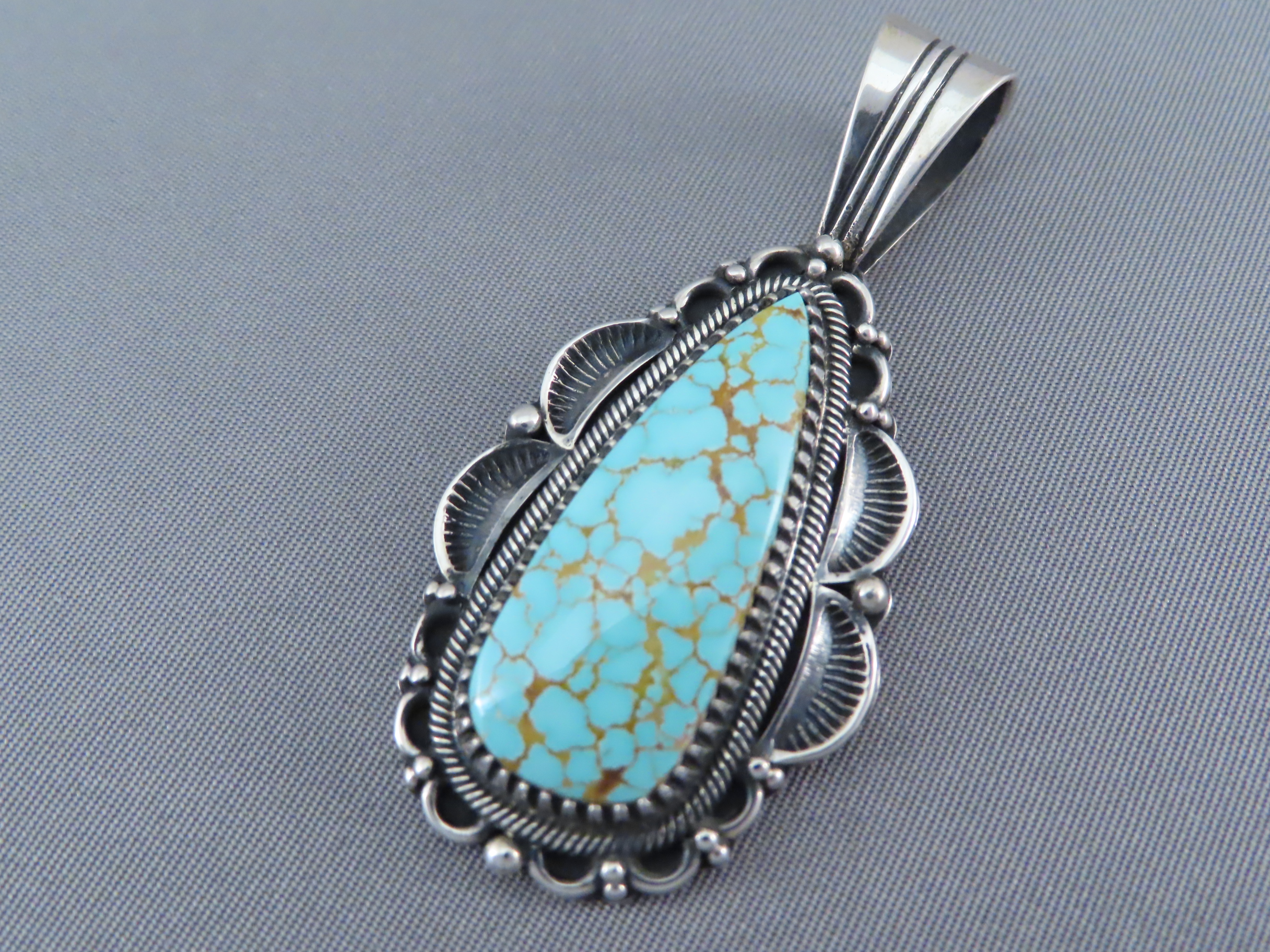 Turquoise Jewelry - Number Eight Turquoise Pendant by Navajo jewelry artist, Delbert Gordon FOR SALE $750-