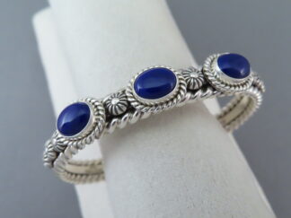 Shop Native American Jewelry - 3-Stone Lapis Cuff Bracelet by Navajo jeweler, Artie Yellowhorse $425- FOR SALE