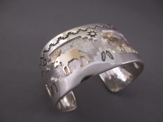 MOOSE BRACELET - Silver Cuff Bracelet with 14kt Gold Moose by Native American jewelry artist, Fortune Huntinghorse $795-