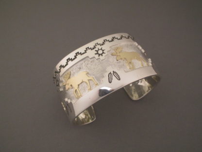 Moose Bracelet – Silver Cuff Bracelet with 14kt Gold Moose