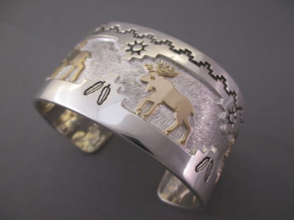 Moose Bracelet – Silver Cuff Bracelet with 14kt Gold Moose