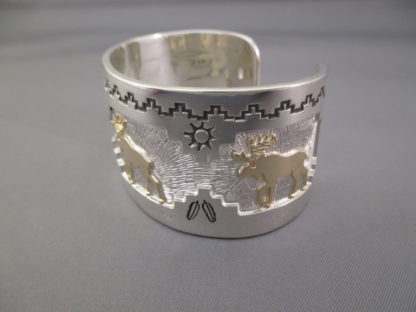 Moose Bracelet – Silver Cuff Bracelet with 14kt Gold Moose