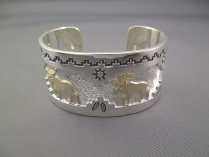 Moose Bracelet – Silver Cuff Bracelet with 14kt Gold Moose