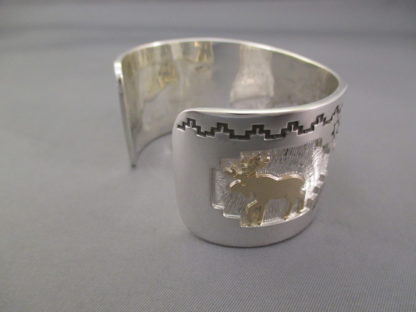 Moose Bracelet – Silver Cuff Bracelet with 14kt Gold Moose