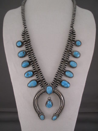 Kingman Turquoise Squash Blossom Necklace