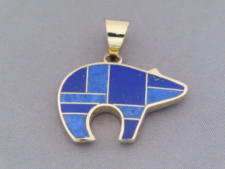 Gold Bear Pendant with Lapis Inlay