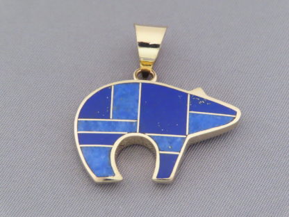 Gold Bear Pendant with Lapis Inlay