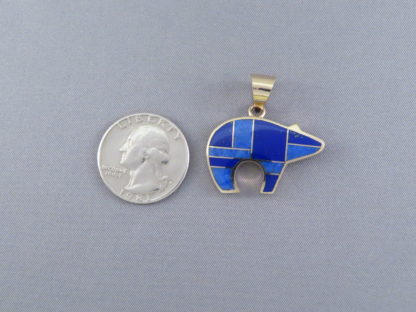 Gold Bear Pendant with Lapis Inlay