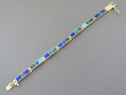 Gold Bracelet with Turquoise & Lapis Inlay
