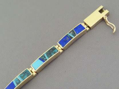 Gold Bracelet with Turquoise & Lapis Inlay