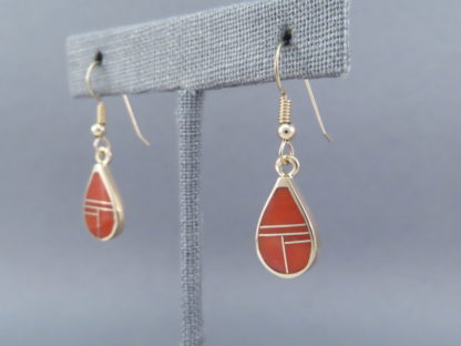 Gold & Coral Inlay Earrings (Teardrops)