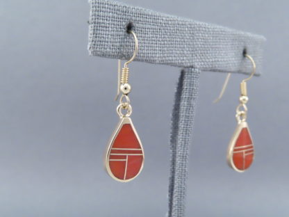 Gold & Coral Inlay Earrings (Teardrops)